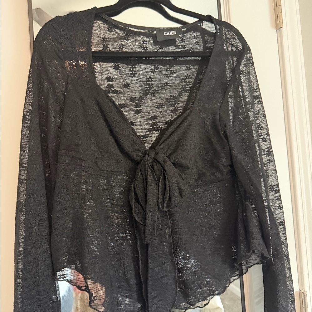 Cider Black Lace Overlay Top